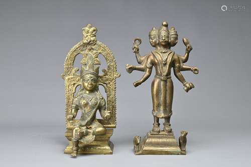 TWO INDIAN BRONZE HINDU DEITY FIGURES, 19/20TH CENTURY. To i...