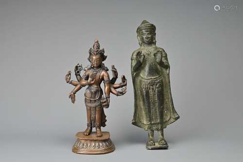 TWO CAMBODIAN AND INDIAN BRONZE FIGURES OF DEITIES, 19/20TH ...