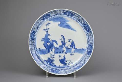 A CHINESE BLUE AND WHITE PORCELAIN 'BOYS' DISH, 19TH CENTURY...