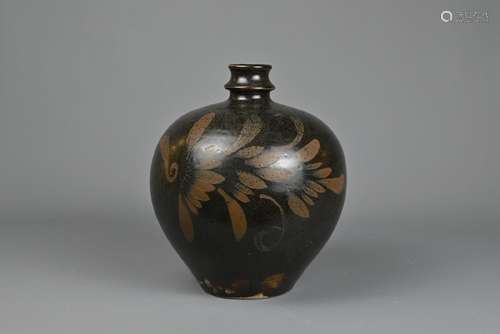 A CHINESE HENAN RUSSET DECORATED BLACK GLAZED WINE BOTTLE, Y...