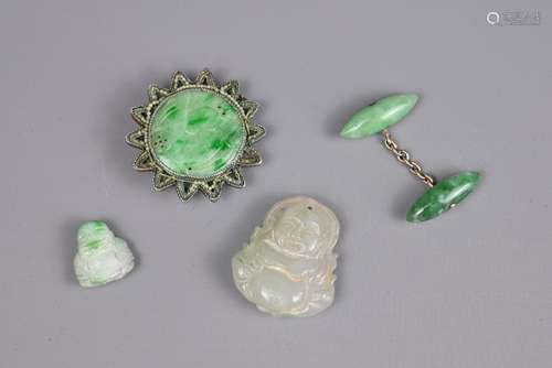 FOUR CHINESE JADE JADEITE ITEMS, 20TH CENTURY. To include a ...