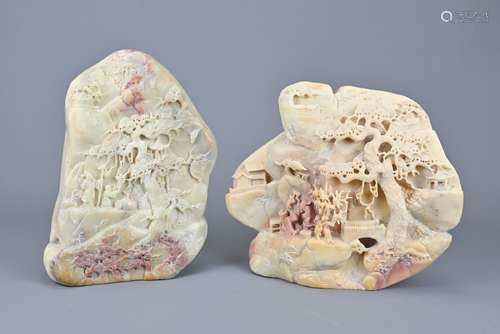 TWO VINTAGE CHINESE SOAPSTONE CARVINGS, 20TH CENTURY. Two bo...