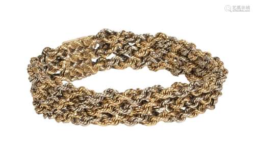 Bracelet souple à maille cordage tressé en or deux tons