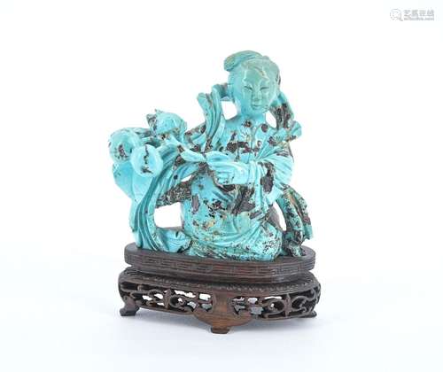 CHINE, XXe SIÈCLE
Statuette en turquoise figurant une f