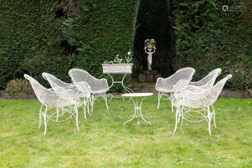 Mobilier de salon de jardin en fer forgé blanc comprena