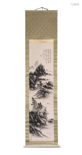 黃賓虹精品（山水圖）老紙綾裱立軸