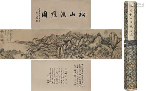 沈周精品（松山漁樵圖）老紙綾裱手卷