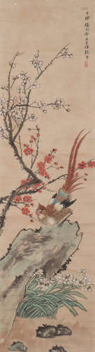 张熊 1803-1886 梅石锦鸡