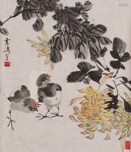 王雪涛 1903-1982 菊花雏鸡