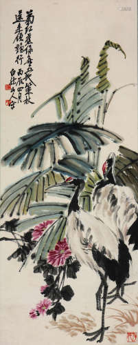 王一亭 1867-1938 蕉菊双鹤