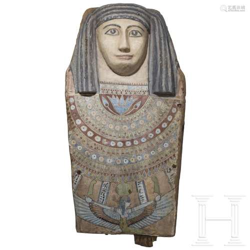 A painted ancient Egyptian sarcophagus cover, mid-third of t...