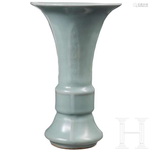 A moulded Longquan-celadon Gu vase, probably Ming Dynasty