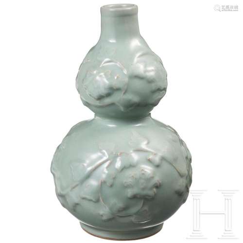 A rare Chinese moulded Longquan-celadon double-gourd vase, p...