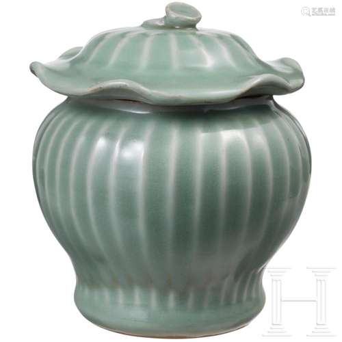 A Chinese Longquan-celadon lotus jar, probably Ming Dynasty