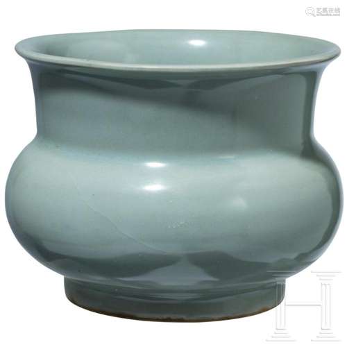 A Chinese celadon-glazed jar, probably Qing Dynasty (19th ce...