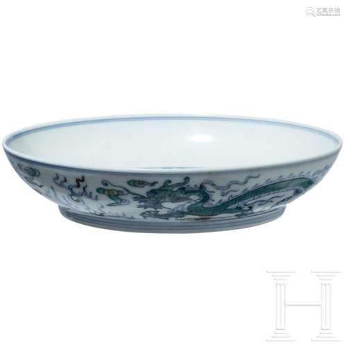 A Chinese Doucai-dragon dish with Yongzheng six-character ma...