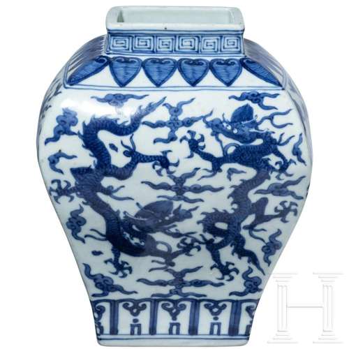 A Chinese blue and white dragon vase with Jiajing six-charac...