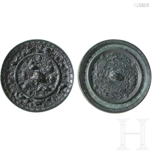 Two Chinese bronze mirrors, probably 20th century