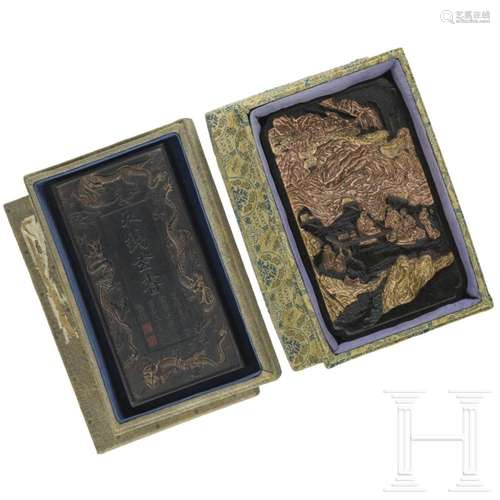 Two rare carved ink cakes, with Qianlong mark (1735 - 1796),...