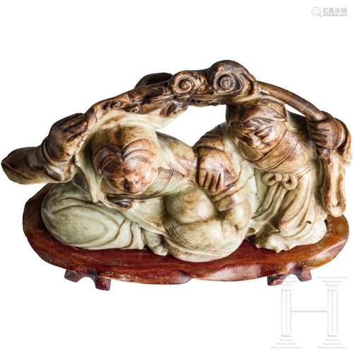 A Chinese massive jade composition with two women, 20th cent...