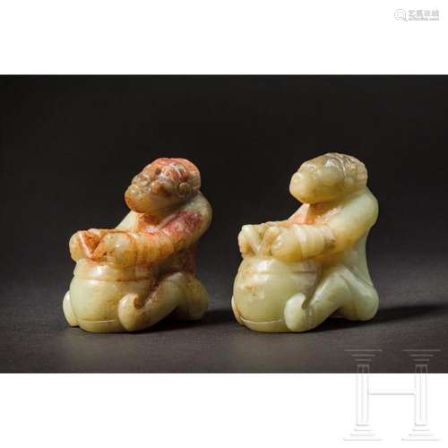 A pair of Chinese jade musicians, 20th century