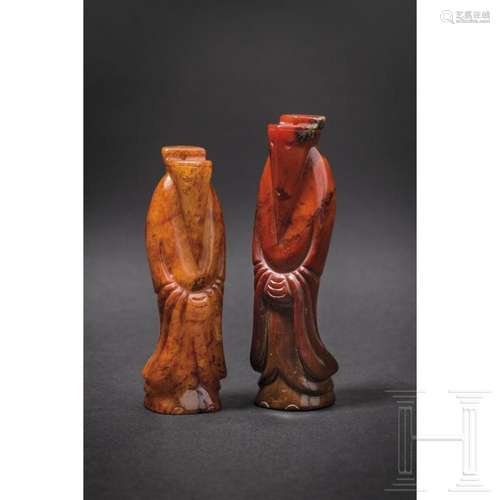 Two Chinese carved Wengzhong jade figures, 20th century