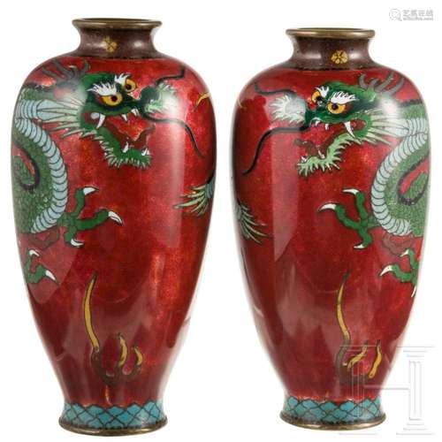 Two Japanese enamel vases, circa 1920