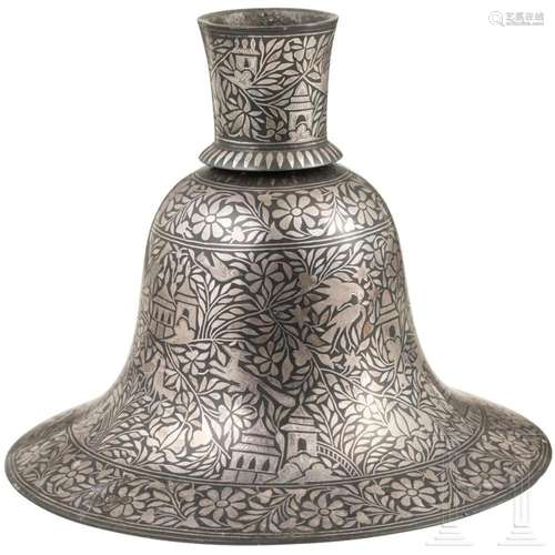 An Indian silver-inlaid Bidriware Hookah-base pot, 2nd half ...