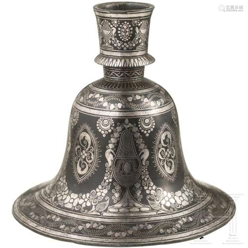 An Indian silver-Inlaid Bidriware Hookah-base pot, late 19th...