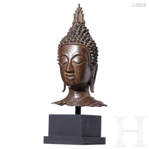 A northern Thai bronze head of Buddha, probably 18th century