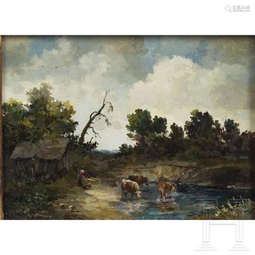 Martin Mooser - Small Landscape with Cowherdess, Munich, 20t...