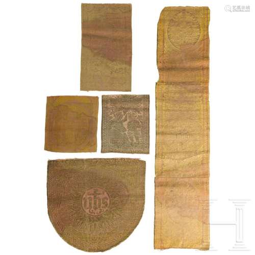 A group of five clerical textile fragments, Florence, 15th c...