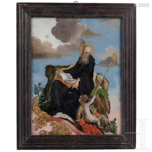 A reserve glass painting (icon) showing St. Benedict of Nurs...