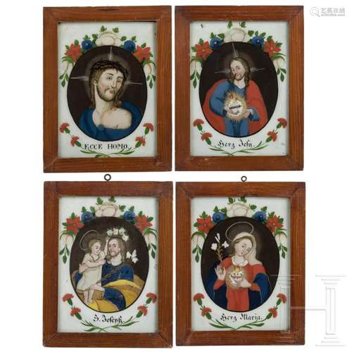 Four reserve glass paintings (icons), Oberammergau, early 19...