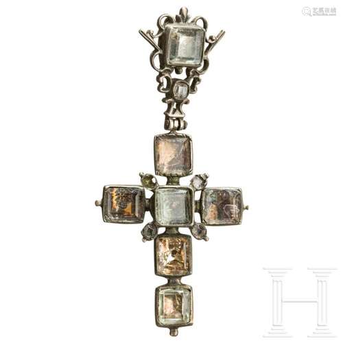 A South German gem studded cross pendant, 1st half of the 18...