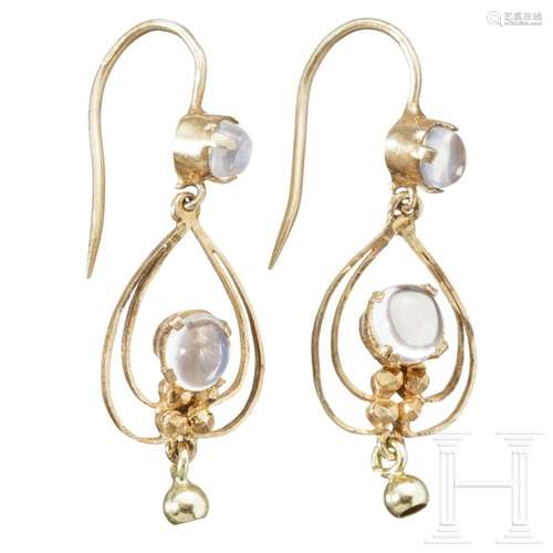 A pair of silver-gilt moonstone earrings with 8ct gold clip