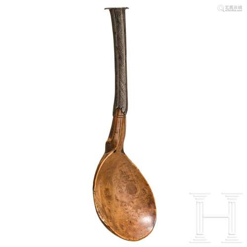 A Swiss silver mounted boxwood spoon, circa 1600