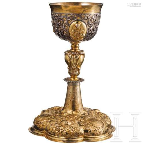 A silver-gilt chalice showing the Deisis, probably Augsburg,...