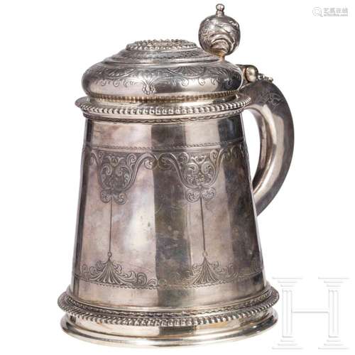 A partially gilt silver tankard with inset coin of Gustav II...