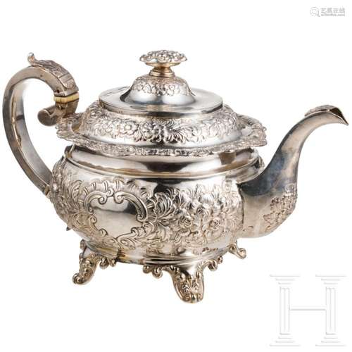 A large silver tea pot, Dublin, James Le Bas, 1821