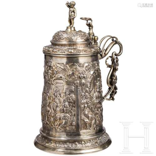 A large German antique-style vermeil tankard depicting an Am...