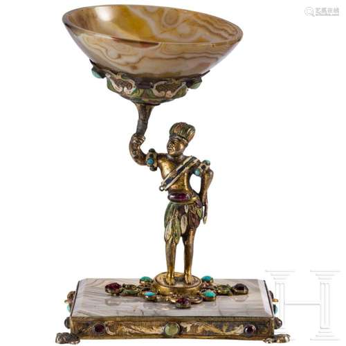 A small Viennese figural silver-gilt agate stone bowl, circa...