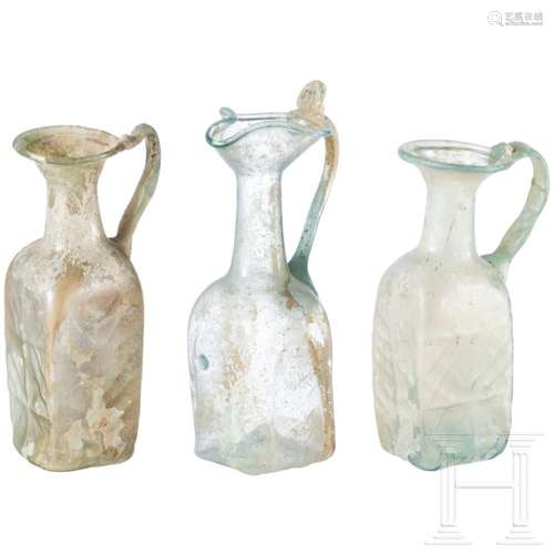 Three Roman glass bottles, 3rd/4th century