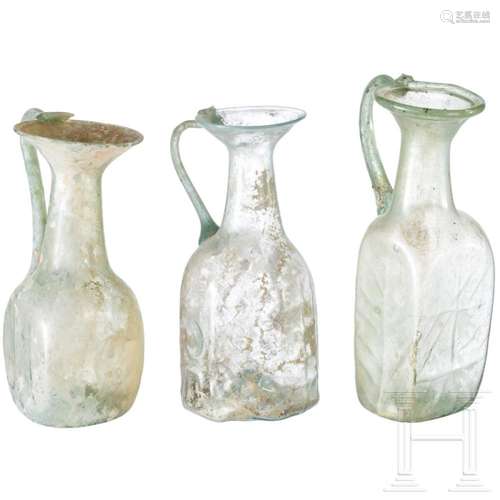 Three Roman glass bottles, 3rd/4th century