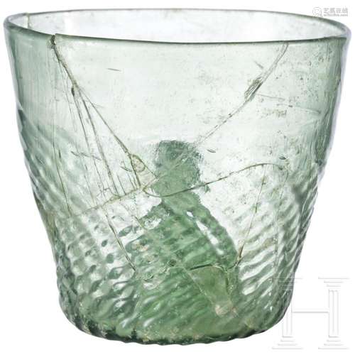 A German ribbed glass beaker, 15th century