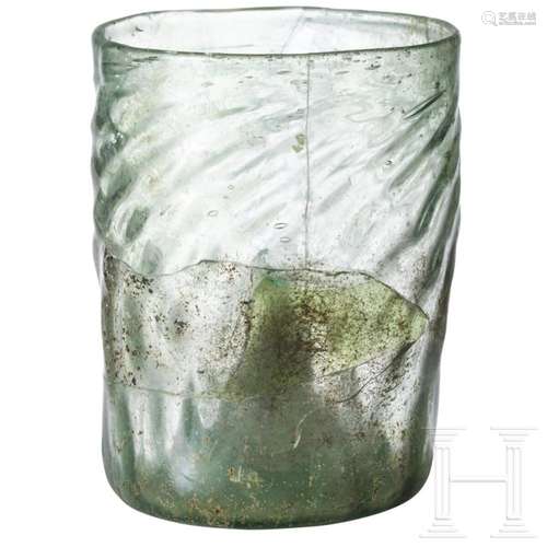 A German ribbed glass beaker, circa 1500