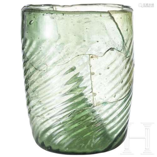 A German ribbed glass beaker, circa 1500