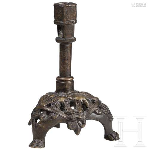 A German Romanesque bronze dragon candlestick, 2nd half of t...