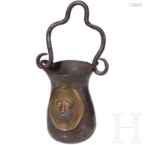 An Austrian wrought-iron holy water pail, 15th/16th century