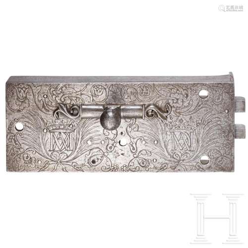 A French engraved door lock, 17th century